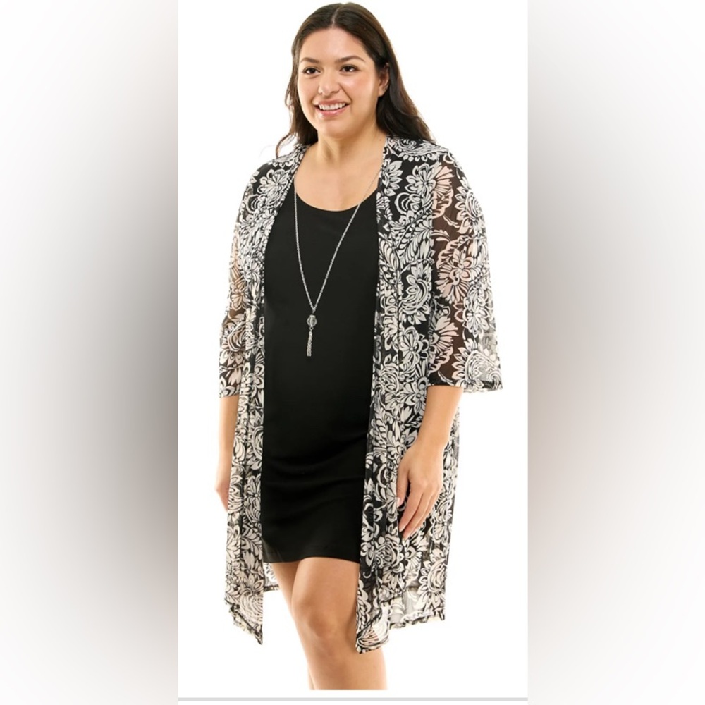 Luxology Flowy Cardigan & Mini Dress Set size 1X black and white